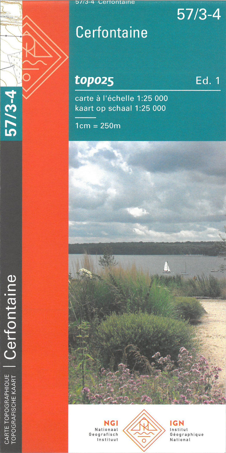 Carte topographique n° 57/3-4 - Cerfontaine (Belgique) | NGI topo 25 carte pliée IGN Belgique 