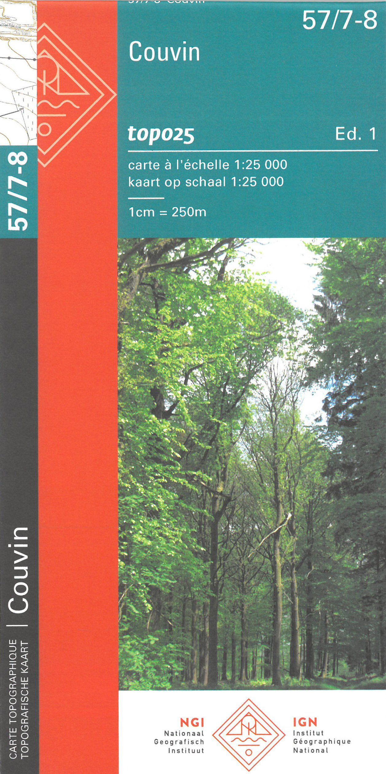 Carte topographique n° 57/7-8 - Couvin (Belgique) | NGI topo 25 carte de randonnée IGN Belgique
