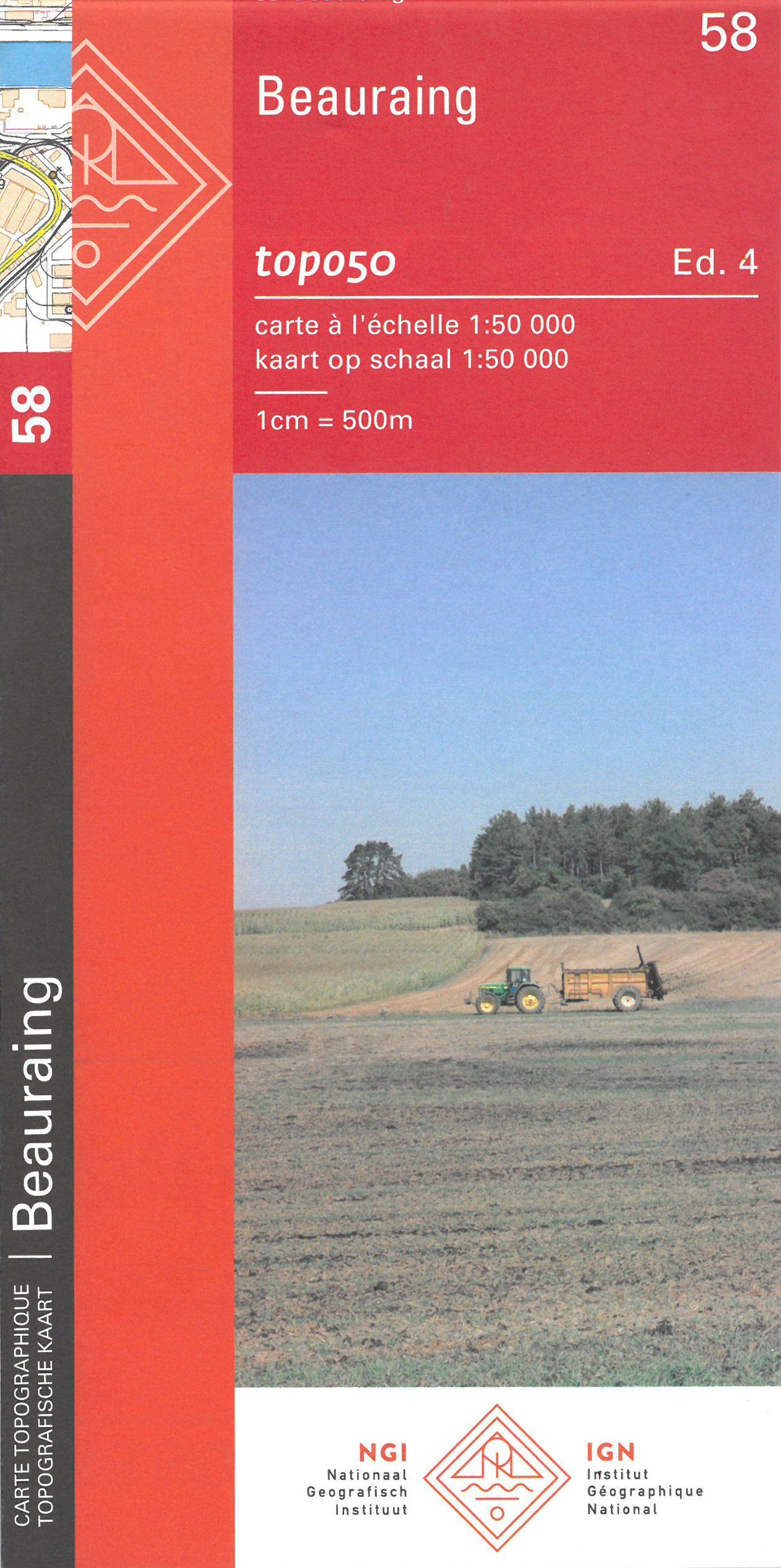 Carte topographique n° 58 - Beauraing (Belgique) | NGI - 1/50 000 carte de randonnée IGN Belgique