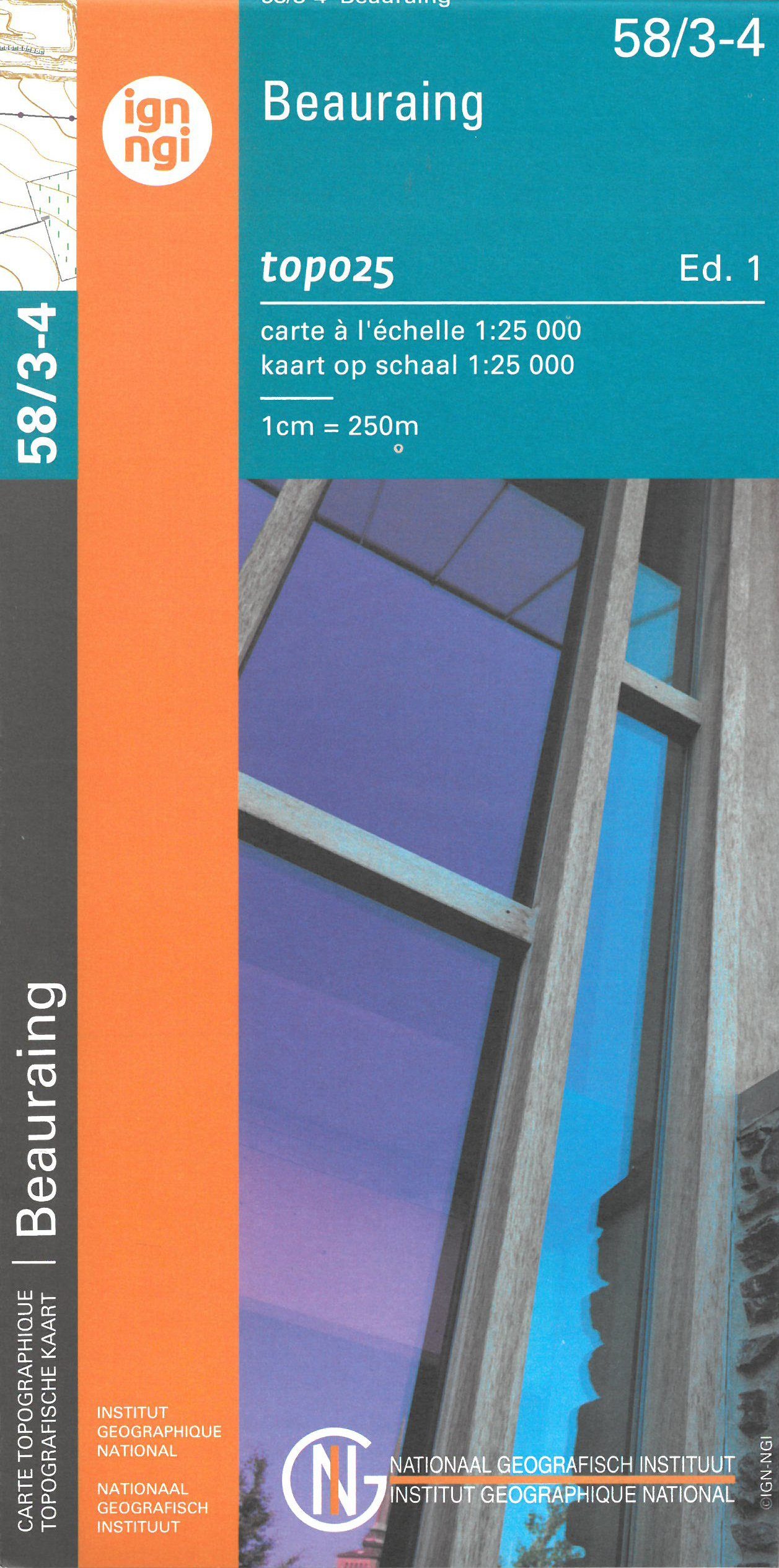 Carte topographique n° 58/3-4 - Beauraing (Belgique) | NGI topo 25 carte de randonnée IGN Belgique