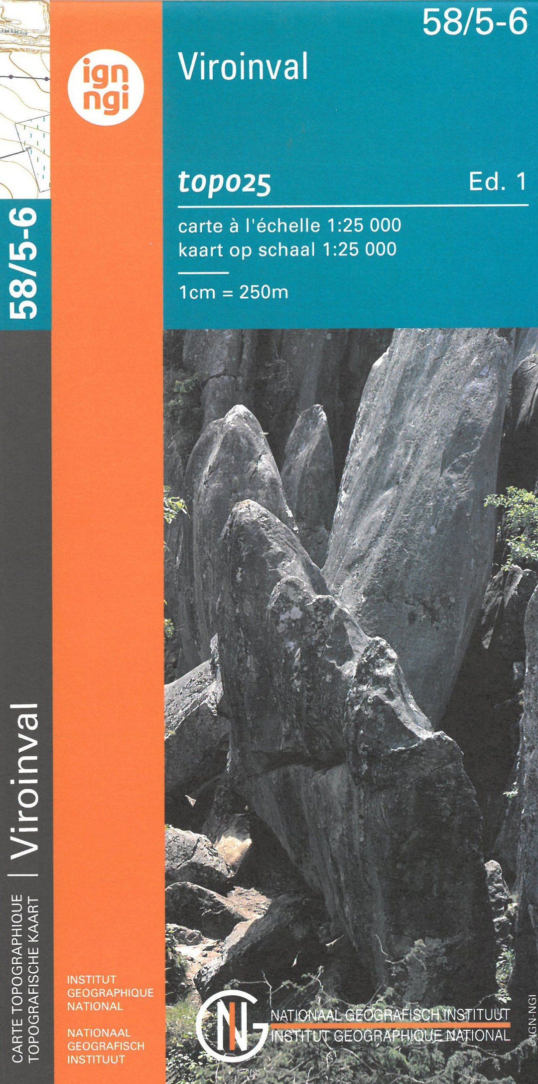Carte topographique n° 58/5-6 - Viroinval (Belgique) | NGI topo 25 carte pliée IGN Belgique 