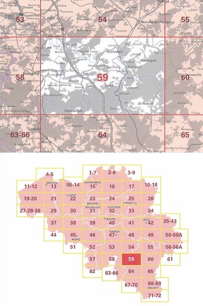 Carte topographique n° 59 - St-Hubert (Belgique) | NGI - 1/50 000 carte pliée IGN Belgique 