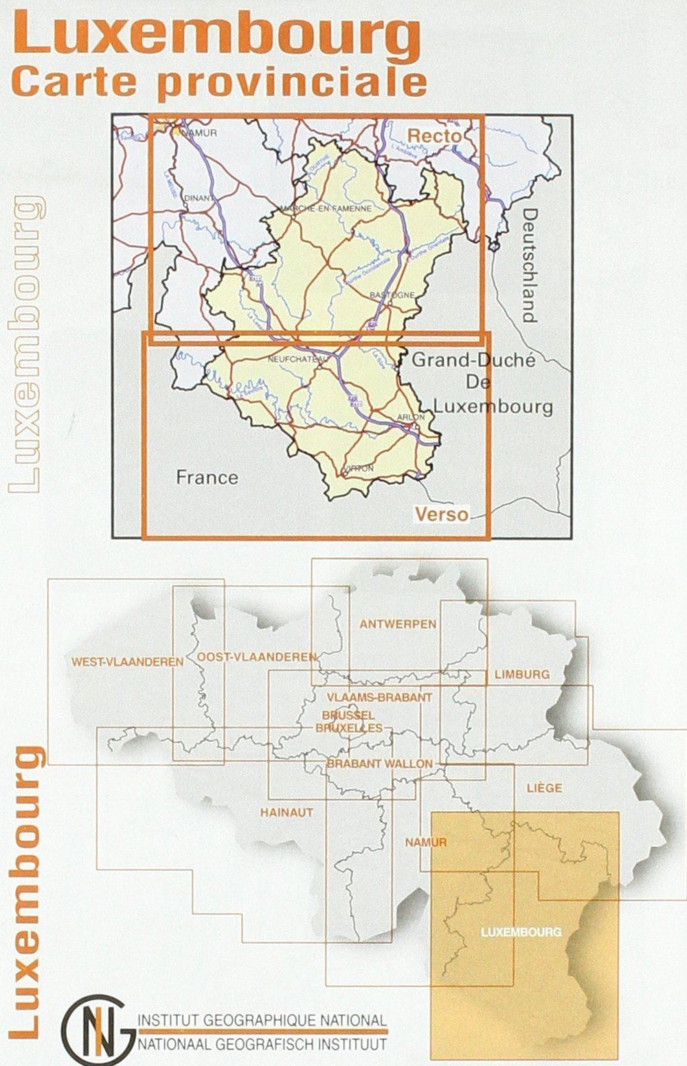 Carte topographique n° 6 - Luxembourg province (Belgique) | NGI - 1/100 000 carte pliée IGN Belgique 