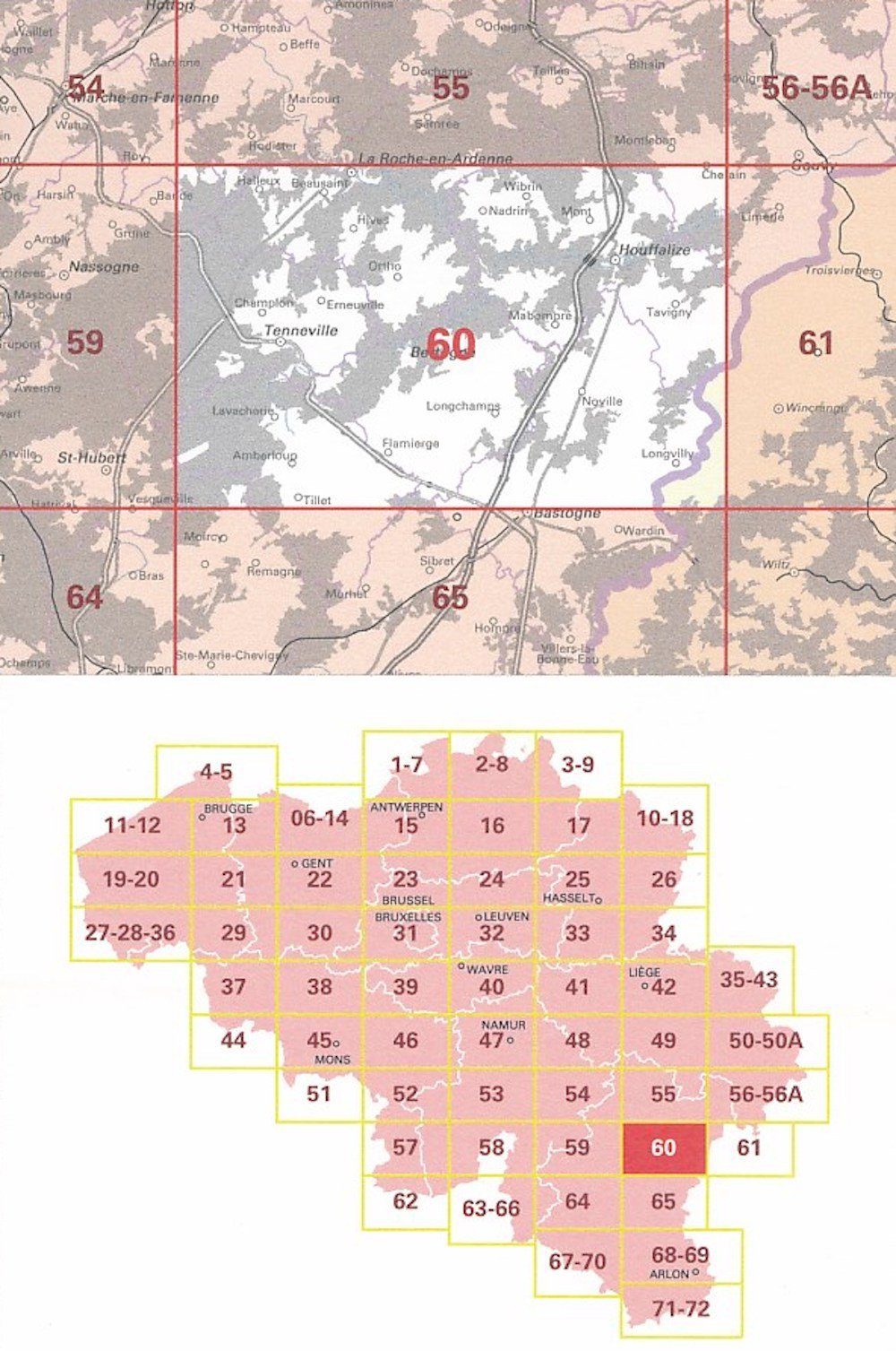 Carte topographique n° 60 - La Roche-en-Ardenne (Belgique) | NGI - 1/50 000 carte pliée IGN Belgique 