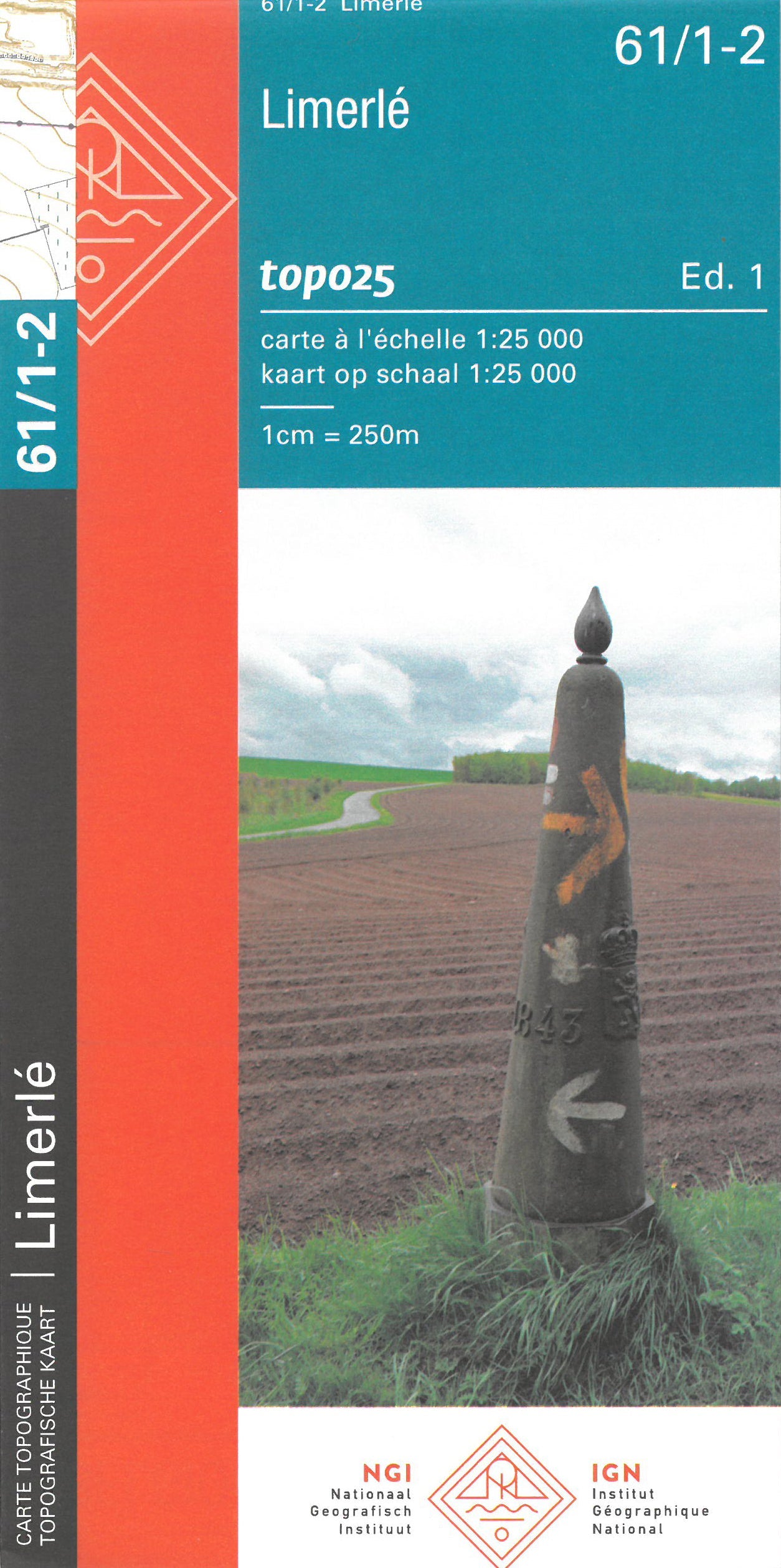 Carte topographique n° 61/1-2 - Limerlé (Belgique) | NGI topo 25 carte de randonnée IGN Belgique