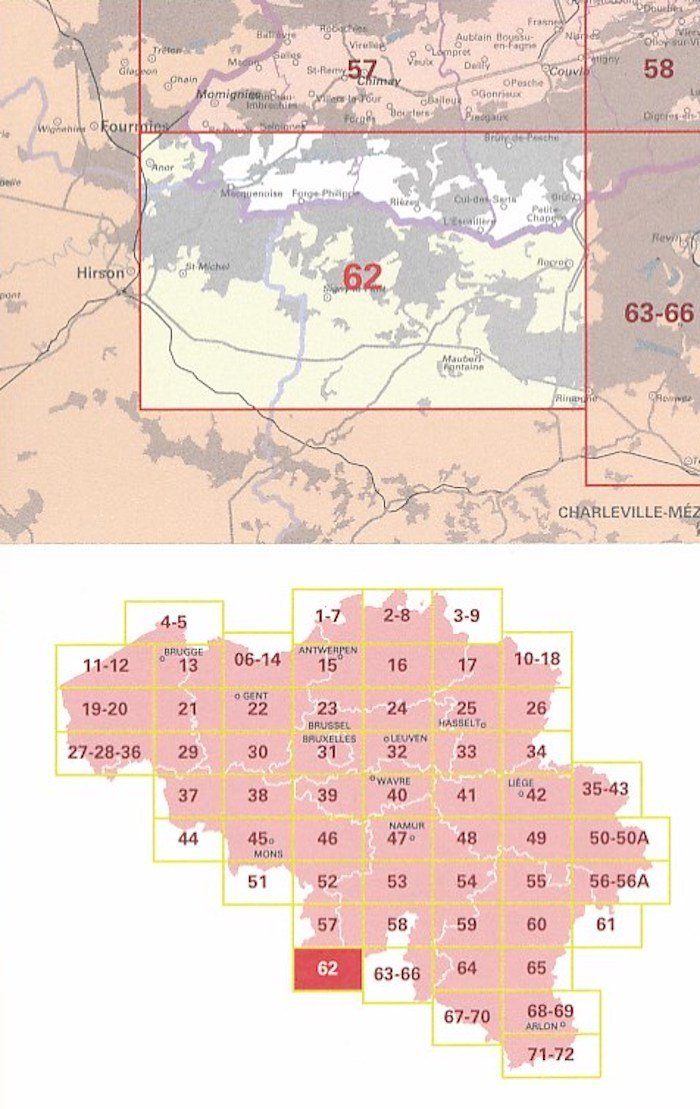 Carte topographique n° 62 - Cul-des-Sarts (Belgique) | IGN belge - 1/50 000 carte pliée IGN Belgique 
