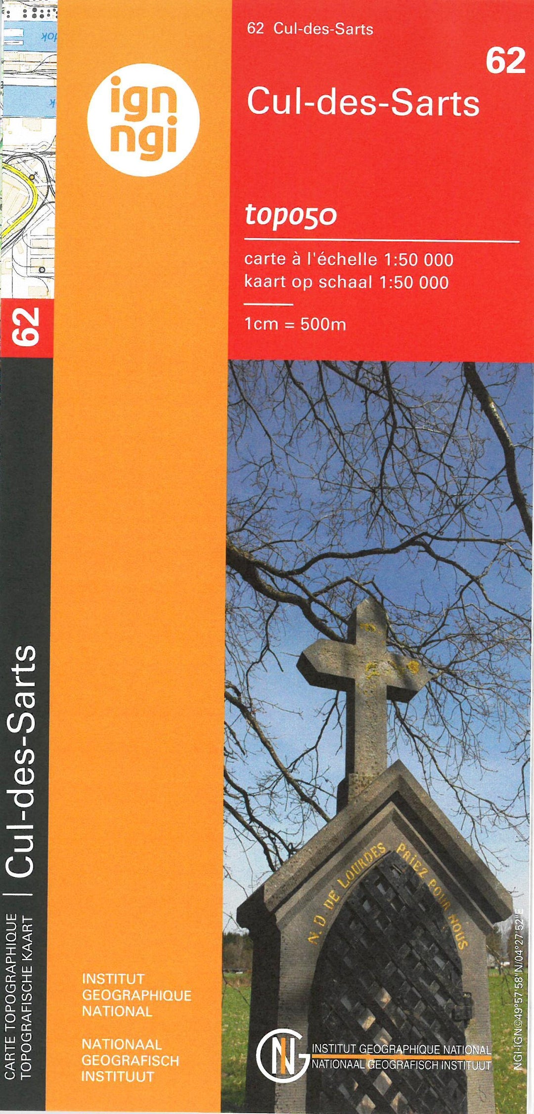 Carte topographique n° 62 - Cul-des-Sarts (Belgique) | IGN belge - 1/50 000 carte pliée IGN Belgique 