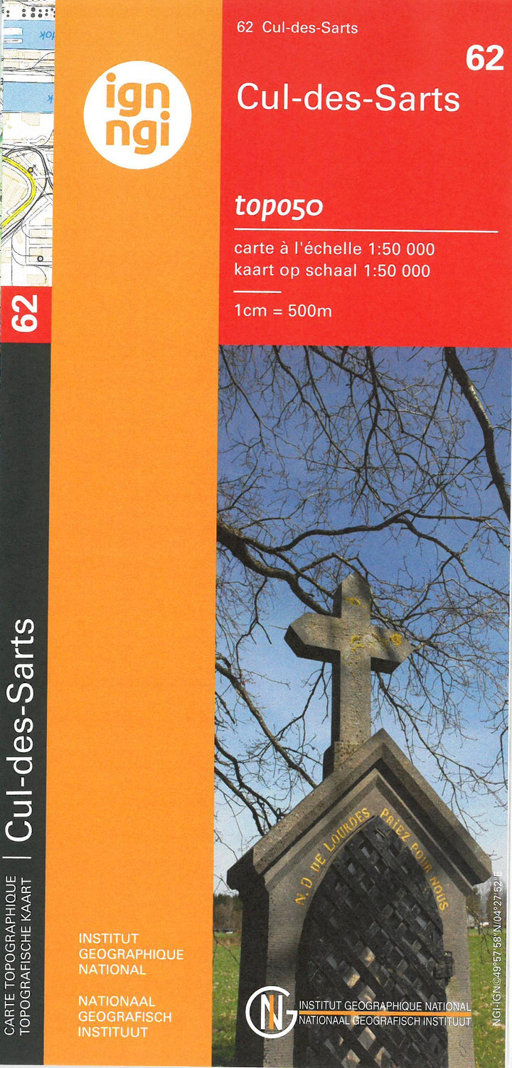 Carte topographique n° 62 - Cul-des-Sarts (Belgique) | IGN belge - 1/50 000 carte pliée IGN Belgique 