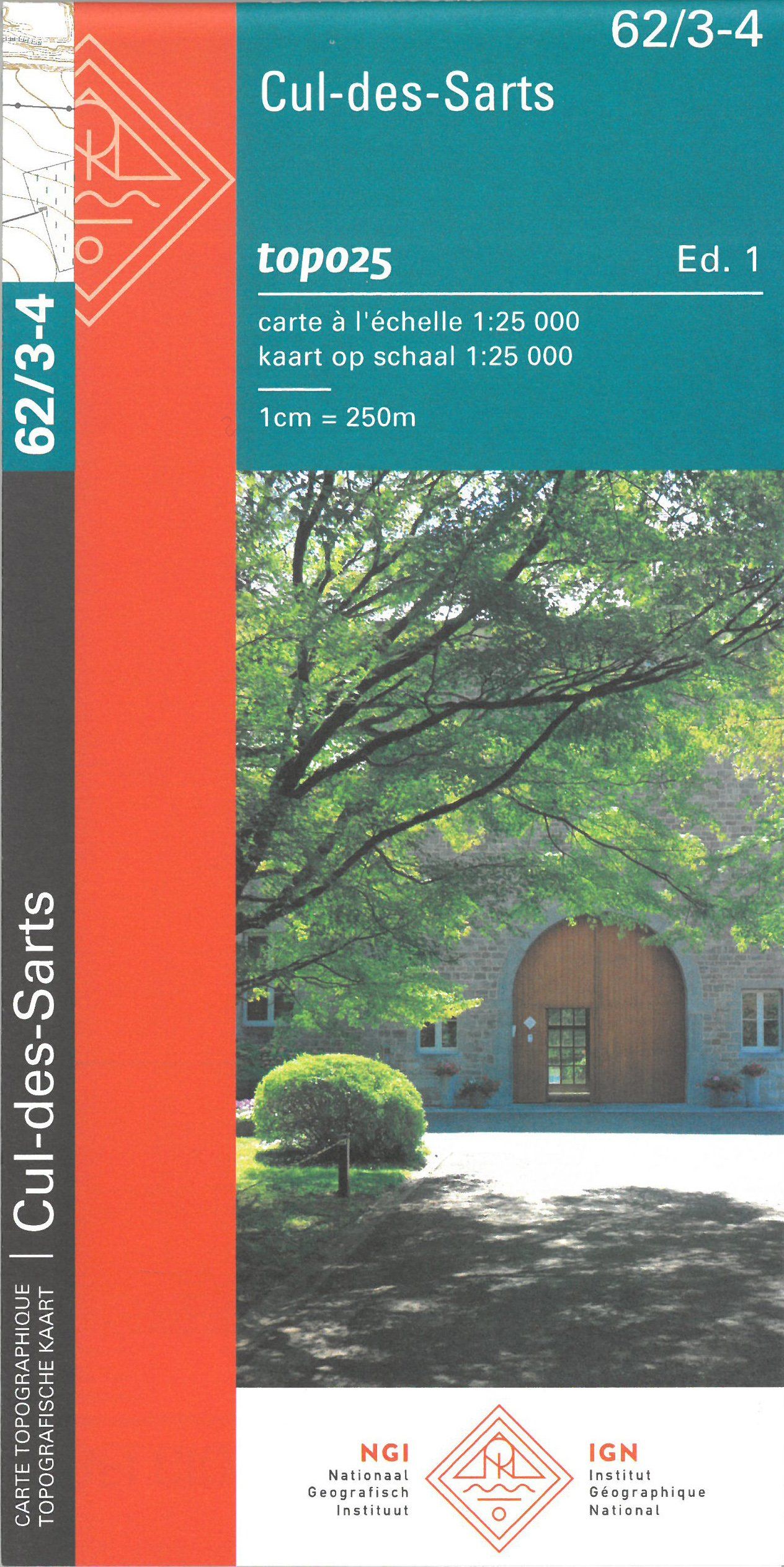 Carte topographique n° 62/3-4 - Rièzes, Cul-des-Sarts (Belgique) | NGI topo 25 carte de randonnée IGN Belgique