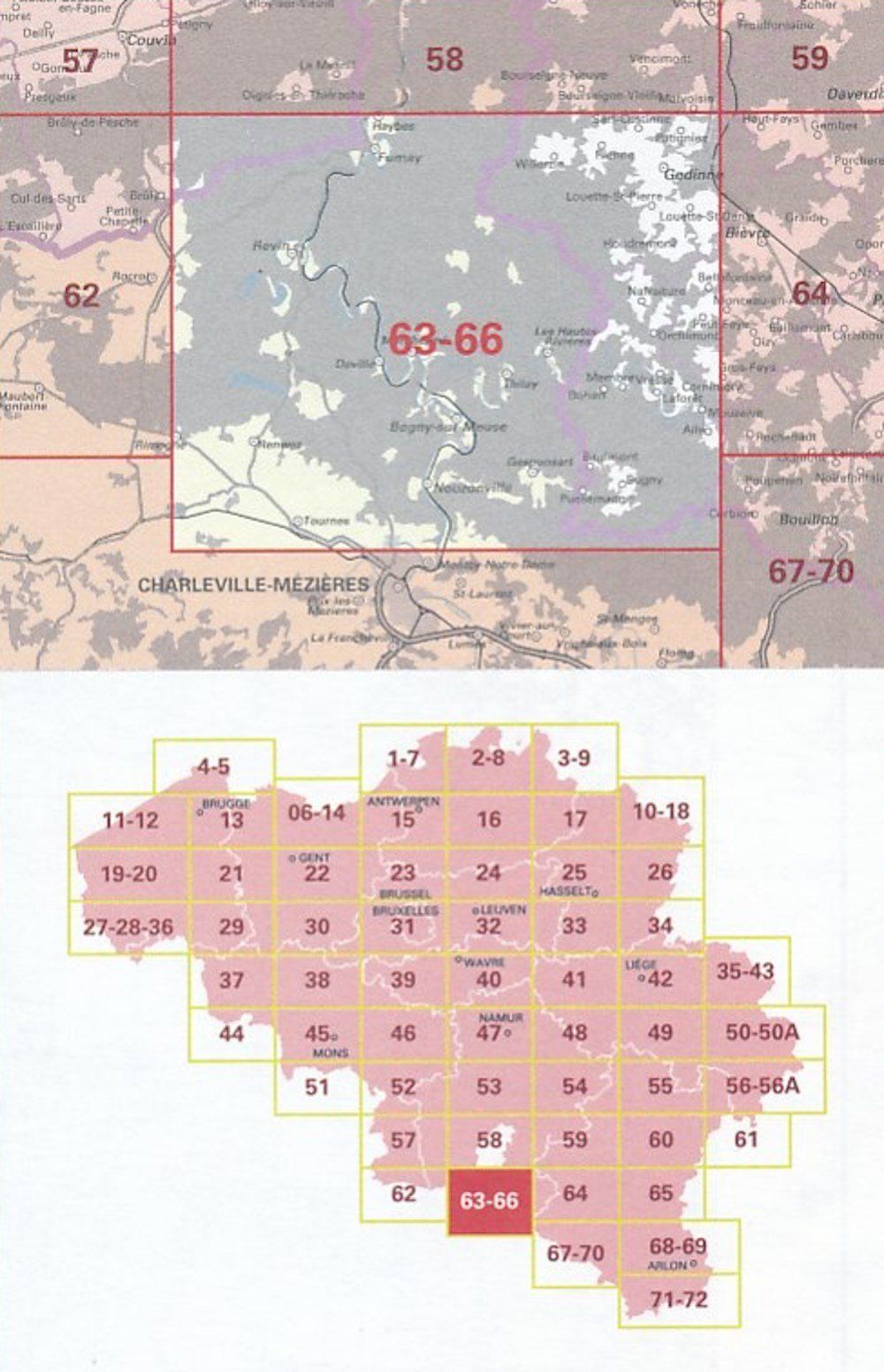 Carte topographique n° 63-66 - Gedinne (Belgique) | IGN belge - 1/50 000 carte de randonnée IGN Belgique Default Title