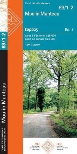 Carte topographique n° 63/1-2 - Moulin Manteau, Moulin de Chestion (Belgique) | NGI topo 25 carte de randonnée IGN Belgique