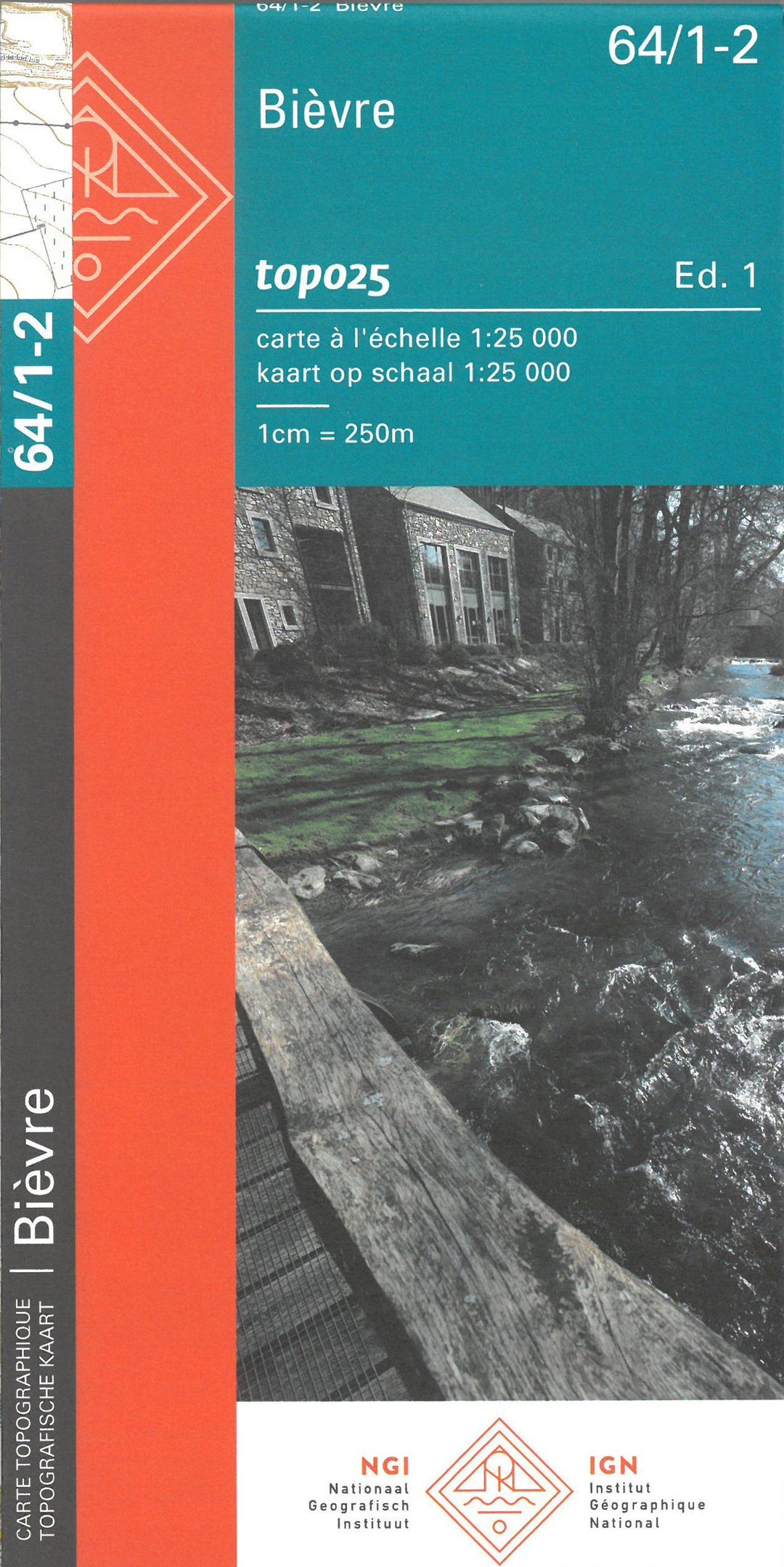 Carte topographique n° 64/1-2 - Bièvre (Belgique) | NGI topo 25 carte pliée IGN Belgique 