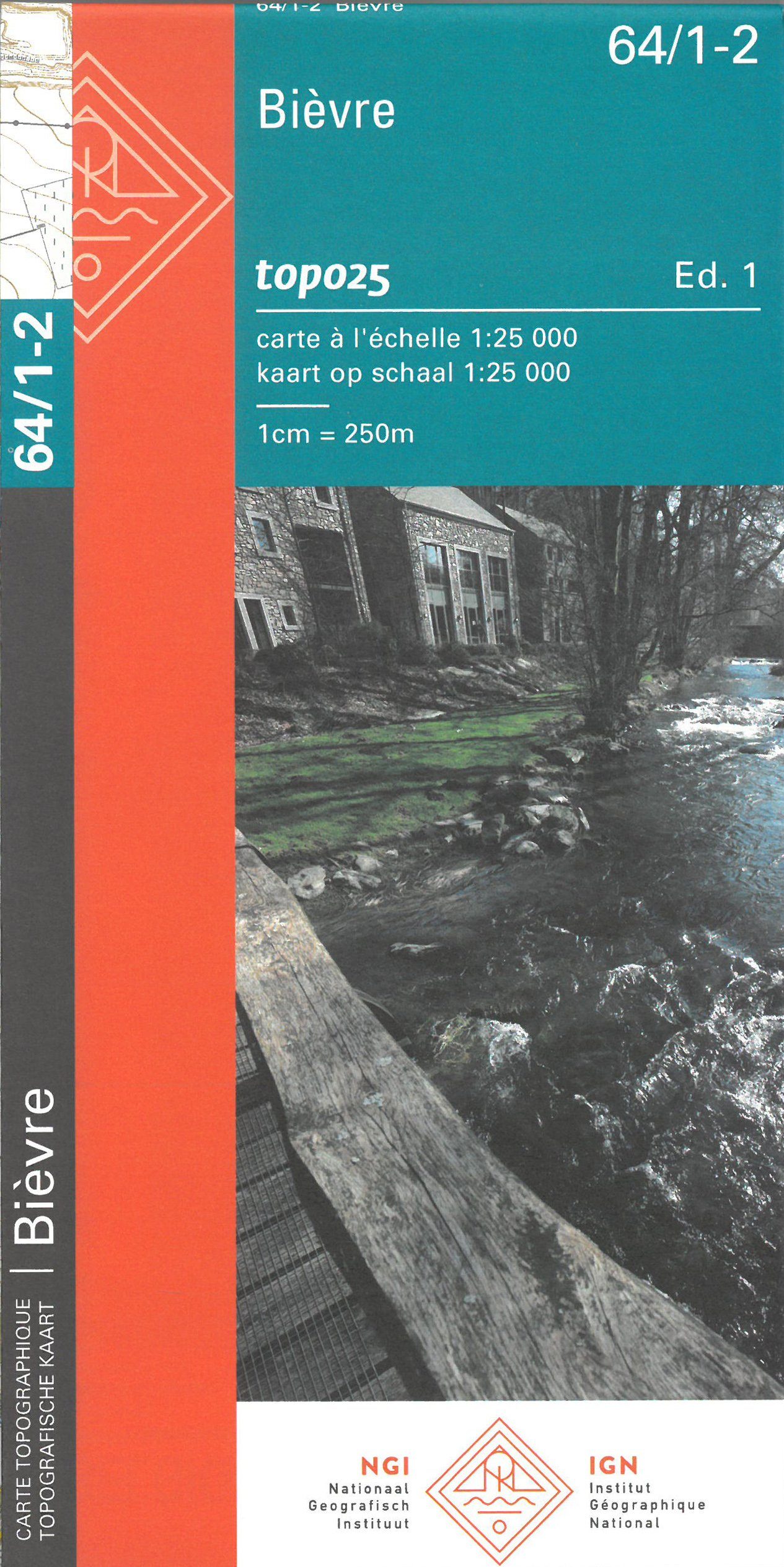 Carte topographique n° 64/1-2 - Bièvre (Belgique) | NGI topo 25 carte de randonnée IGN Belgique
