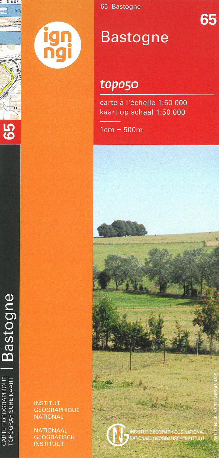 Carte topographique n° 65 - Bastogne (Belgique) | IGN belge - 1/50 000 carte pliée IGN Belgique 