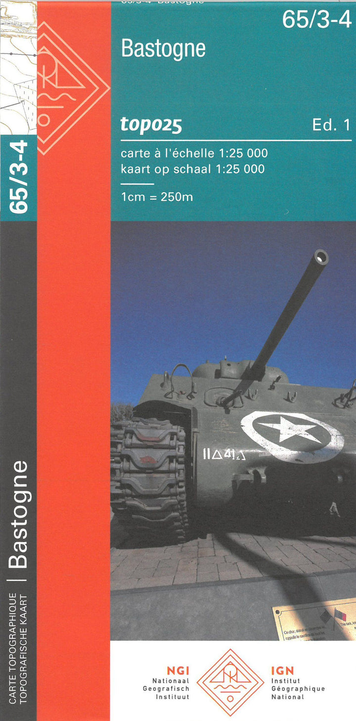 Carte topographique n° 65/3-4 - Bastogne (Belgique) | NGI topo 25 carte pliée IGN Belgique 