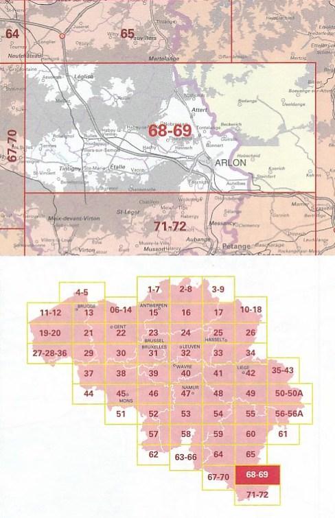 Carte topographique n° 68-69 - Arlon (Belgique) | IGN belge - 1/50 000 carte de randonnée IGN Belgique Default Title
