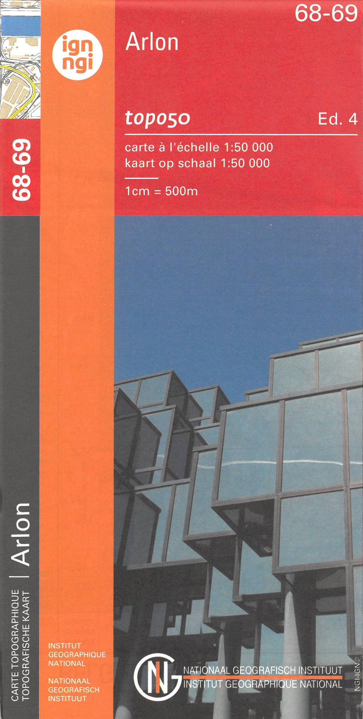 Carte topographique n° 68-69 - Arlon (Belgique) | IGN belge - 1/50 000 carte de randonnée IGN Belgique