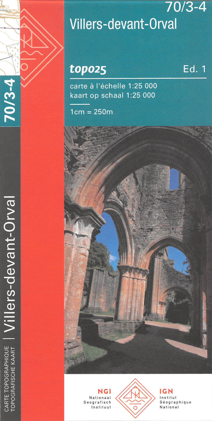 Carte topographique n° 70/3-4 - Villers-devant-Orval (Belgique) | NGI topo 25 carte pliée IGN Belgique 