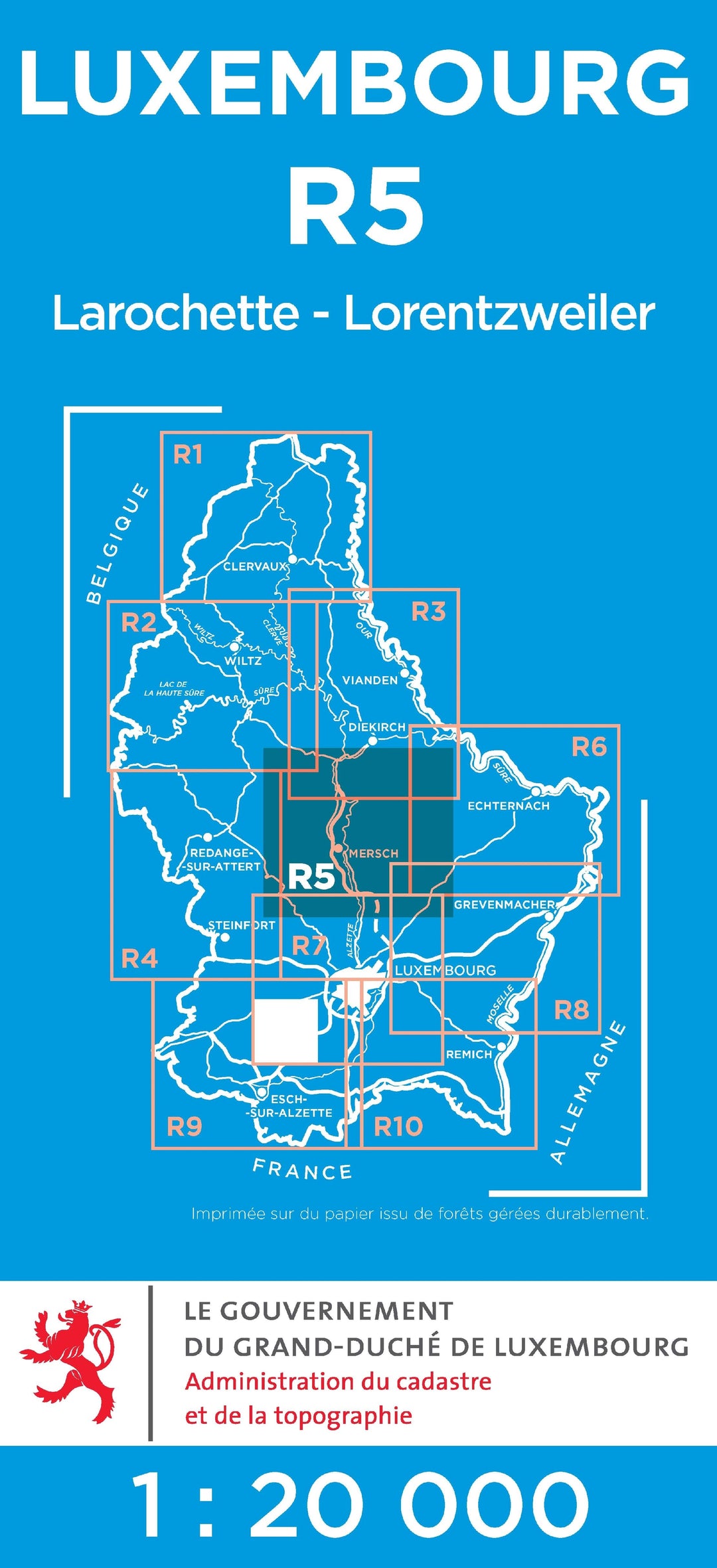 Carte topographique n° R05 - Larochette, Lorentzweiler (G.D de Luxembourg) carte pliée Service topographique du Luxembourg 