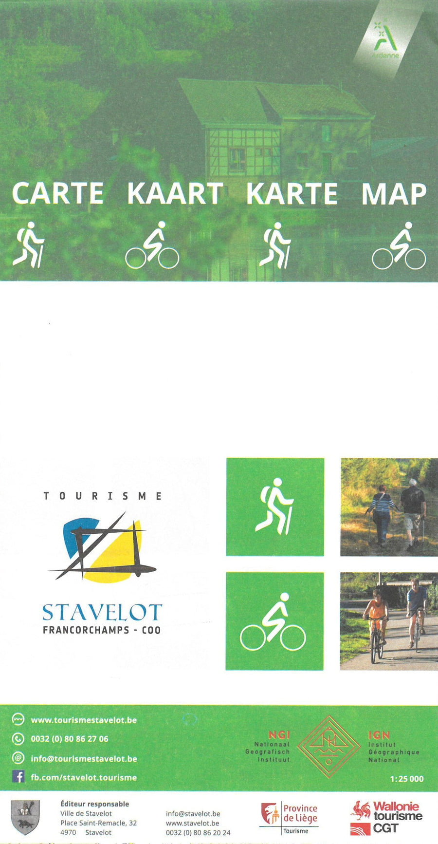Carte topographique - Pays de Stavelot : Stavelot, Francorchamps, Coo (Belgique) | NGI carte pliée IGN Belgique 