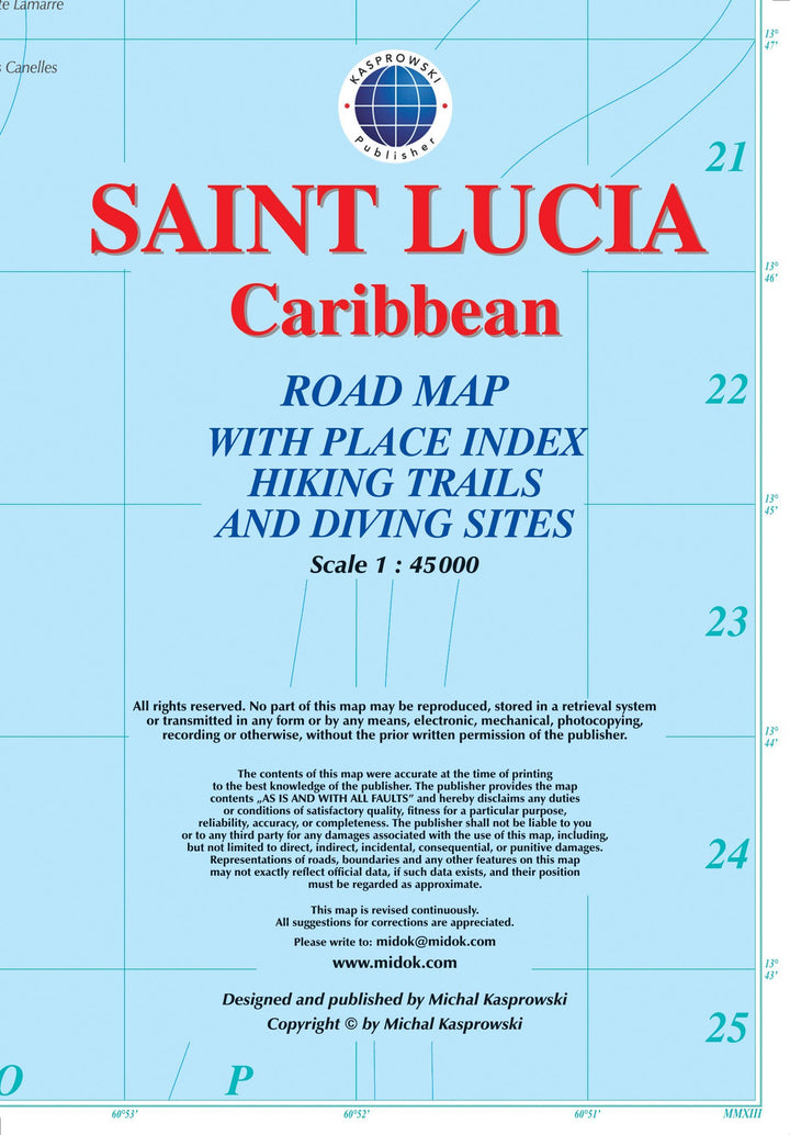 Carte topographique - Sainte Lucie (Caraïbes) | Kasprowski carte pliée Kasprowski 