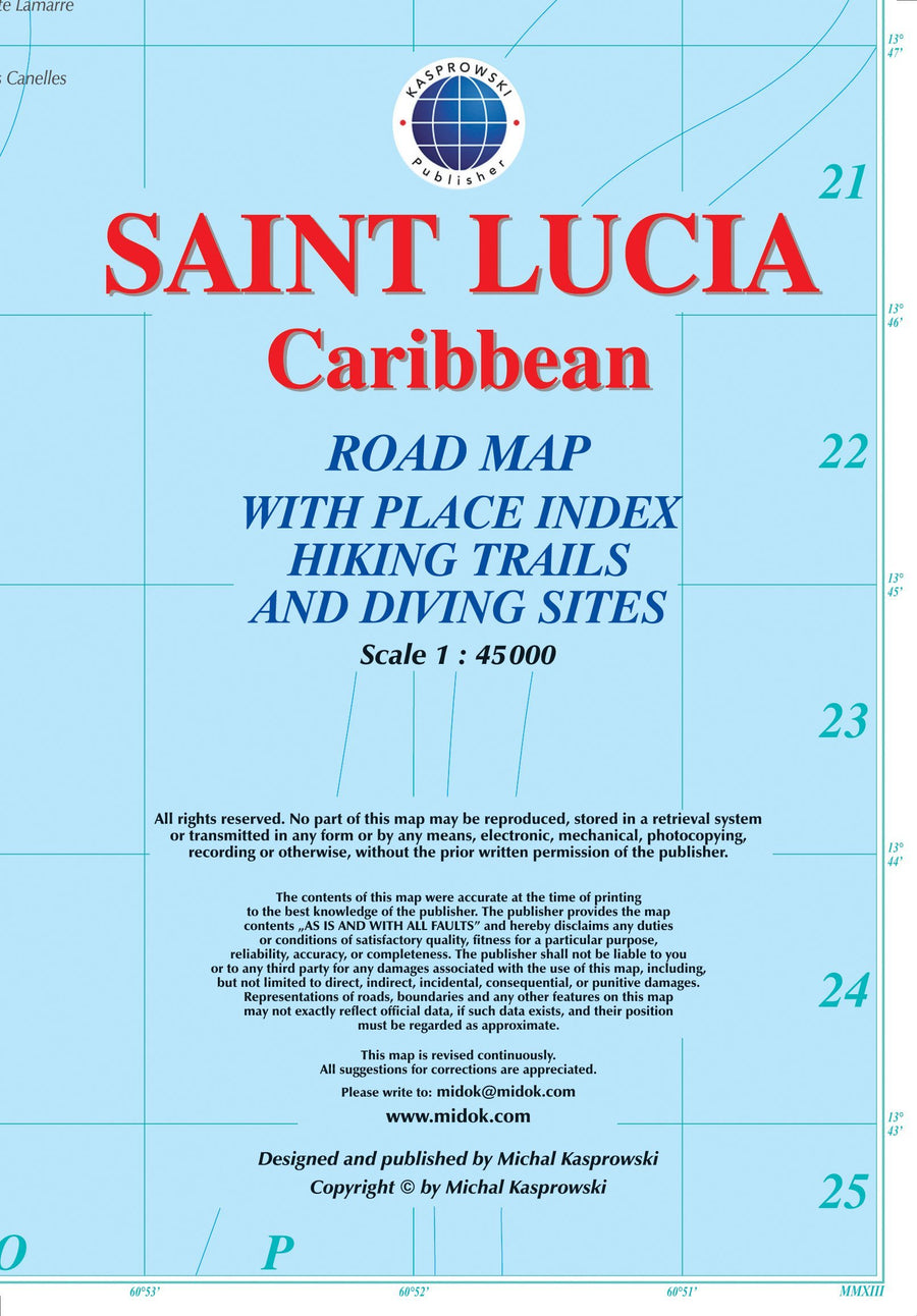 Carte topographique - Sainte Lucie (Caraïbes) | Kasprowski carte pliée Kasprowski 