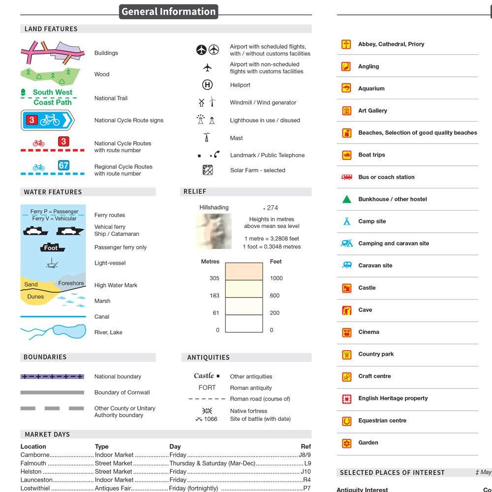 Carte touristique - Cornouailles - Tour 1 | Ordnance Survey carte routière Ordnance Survey
