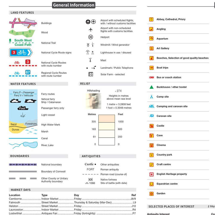 Carte touristique - Cornouailles - Tour 1 | Ordnance Survey carte pliée Ordnance Survey 