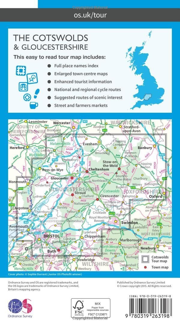 Carte touristique - Cotswolds & Gloucestershire - Tour 8 | Ordnance Survey carte pliée Ordnance Survey 