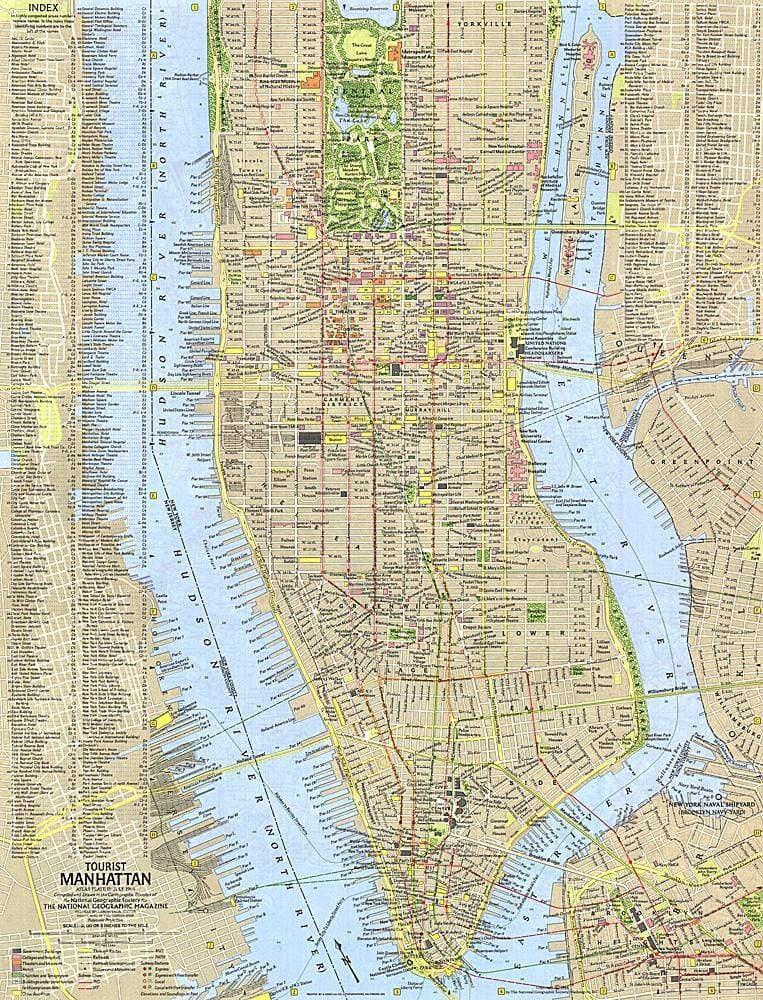 Carte touristique de Manhattan de 1964 carte murale roulée (en tube) National Geographic Historic POD Default Title