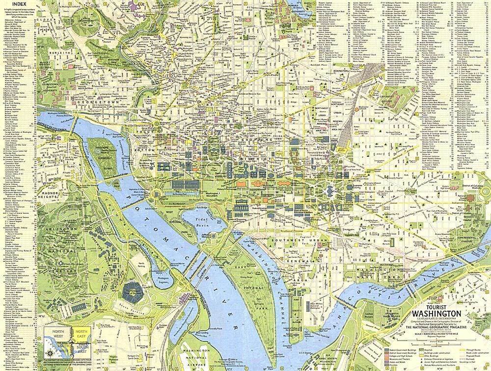 Carte touristique de Washington de 1964 carte murale roulée (en tube) National Geographic Historic POD Default Title