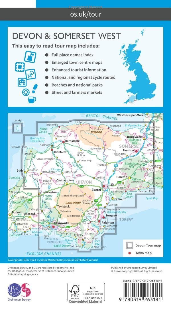 Carte touristique - Devon & Somerset Ouest - Tour 5 | Ordnance Survey carte routière Ordnance Survey