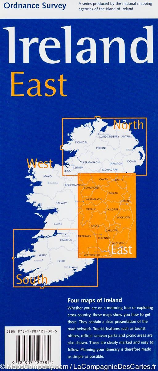 Carte touristique - Irlande Est | Ordnance Survey carte routière Ordnance Survey Ireland