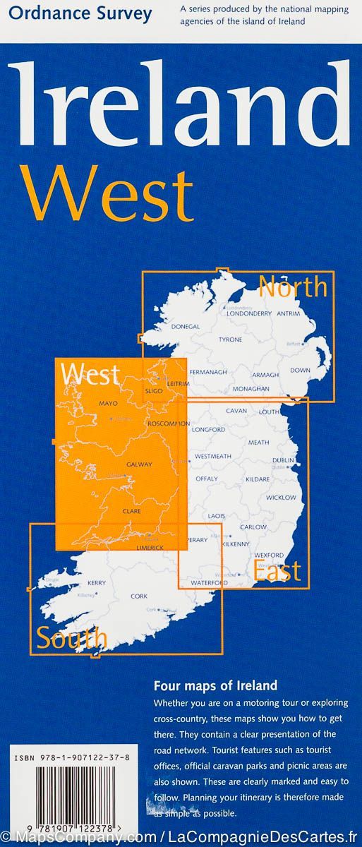 Carte touristique - Irlande Ouest | Ordnance Survey carte routière Ordnance Survey Ireland