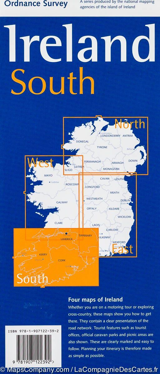 Carte touristique - Irlande Sud | Ordnance Survey carte routière Ordnance Survey Ireland