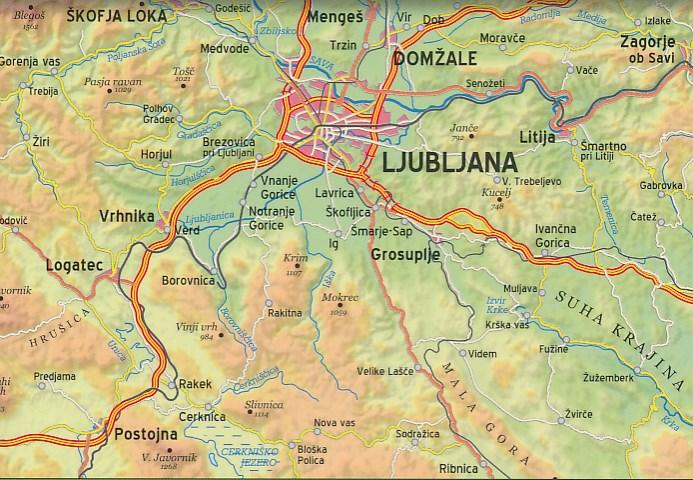 Carte touristique - Ljubljana & environs (Slovénie) | Kartografija carte routière Kartografija