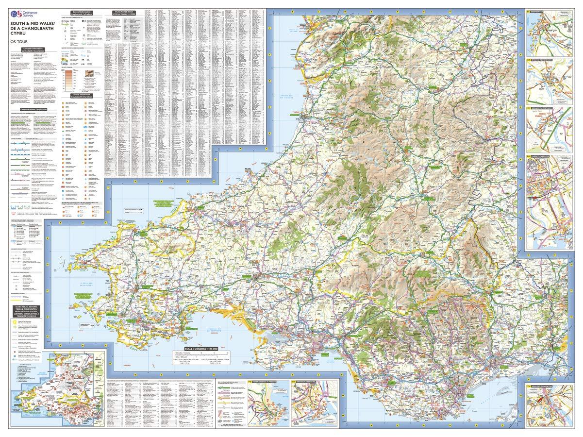 Carte touristique - Sud & centre du Pays de Galles - Tour 11 | Ordnance Survey carte routière Ordnance Survey