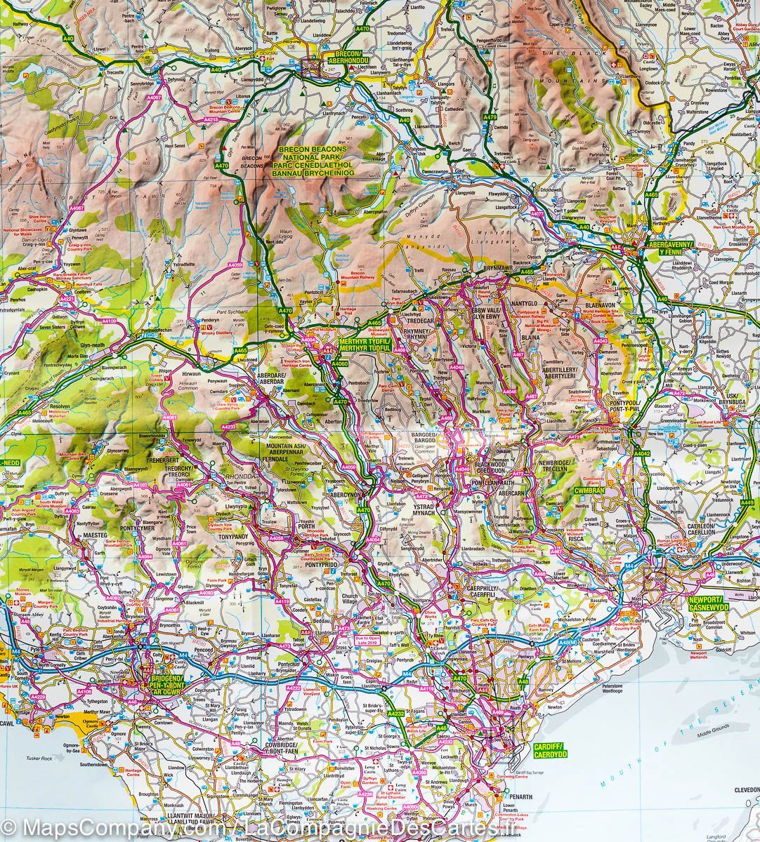 Carte touristique - Sud & centre du Pays de Galles - Tour 11 | Ordnance Survey carte routière Ordnance Survey