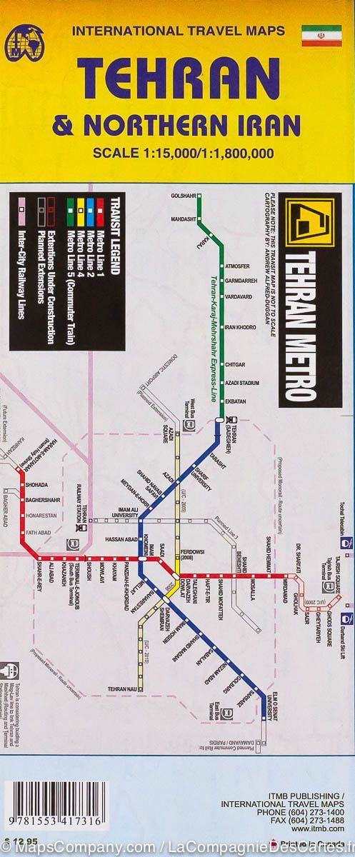 Carte de voyage - Iran Nord & Plan de Téhéran | ITM carte routière ITM