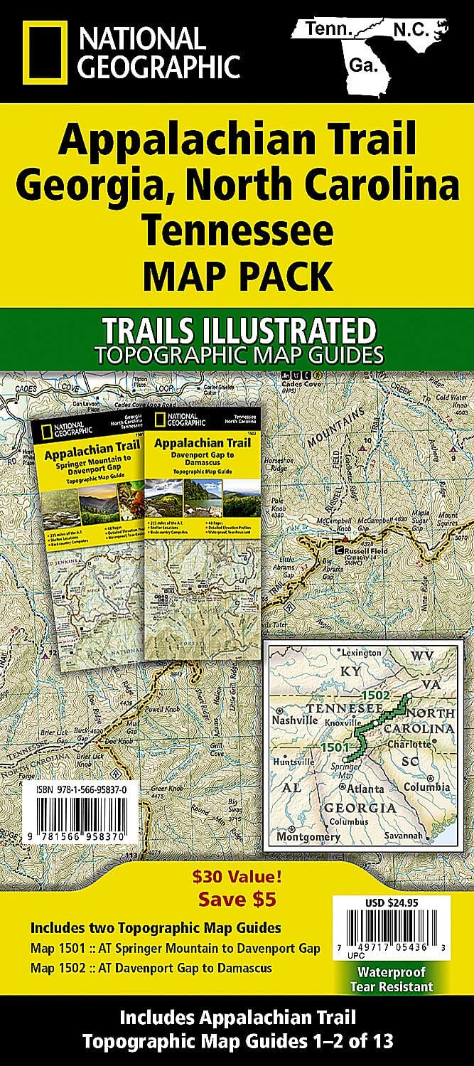 Cartes de randonnée - Appalachian Trail : Georgia, North Carolina, Tennessee (lot de cartes) | National Geographic carte de randonnée National Geographic