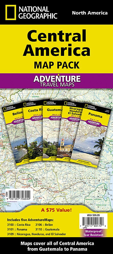 Cartes de voyage de l'Amérique centrale - Costa Rica, Panama, Belize, Guatemala, Nicaragua, Honduras, et El Salvador (Pack Bundle) | National Geographic carte pliée National Geographic 