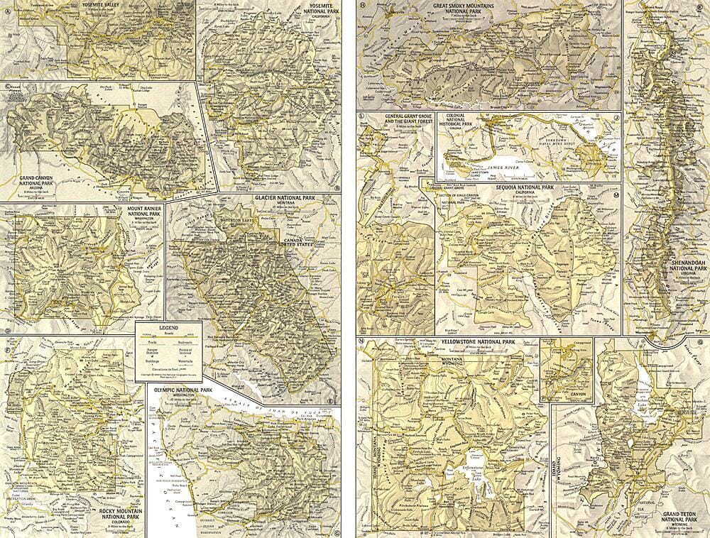 Cartes intérieures des parcs nationaux de 1958 carte murale roulée (en tube) National Geographic Historic POD Default Title