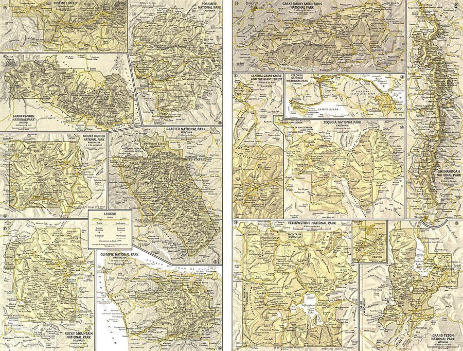 1958 National Parks Inset Maps Wall Map 