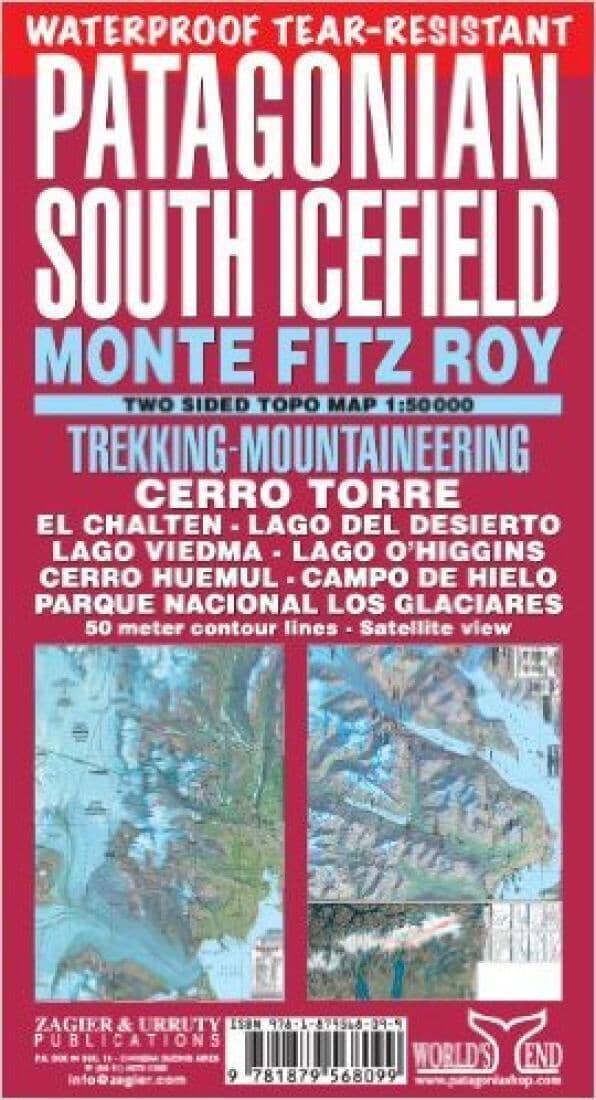 Champ de glace sud de la Patagonie et Monte Fitz Roy | Zagier y Urruty carte de randonnée Zagier y Urruty