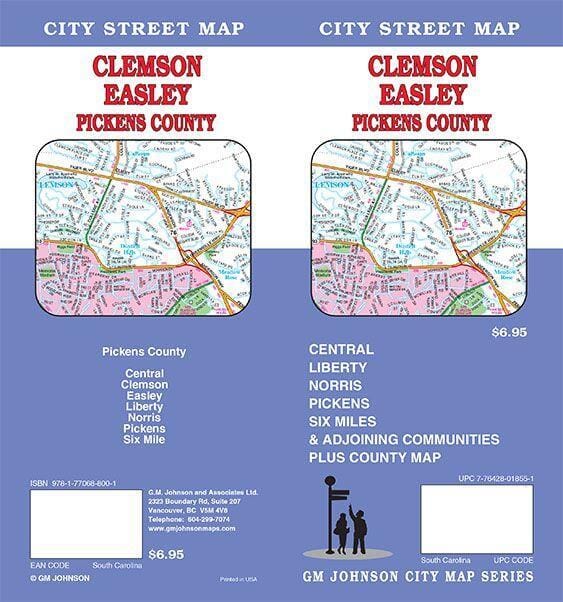 Clemson / Easley / Pickens County - Carte de la Caroline du Sud | GM Johnson plan de ville GM Johnson Default Title