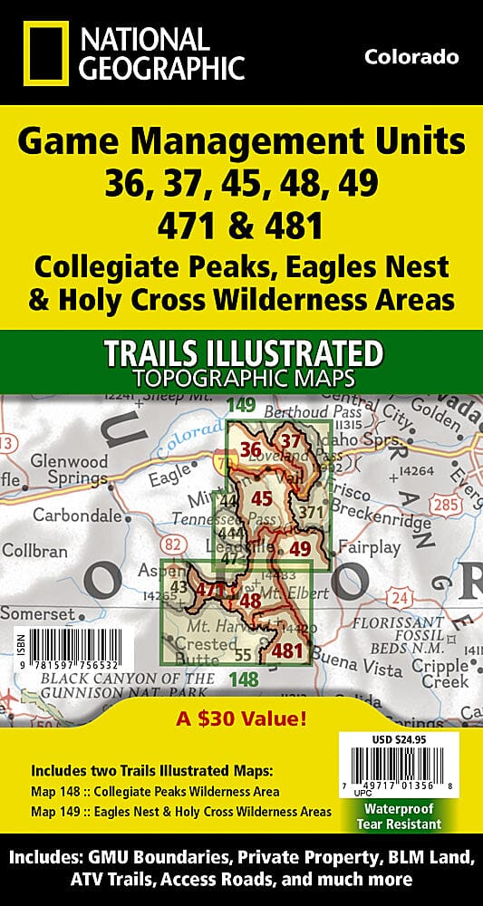 Collegiate Peaks, Eagles Nest, and Holy Cross Wilderness Areas GMU (lot de cartes) | National Geographic carte de randonnée National Geographic