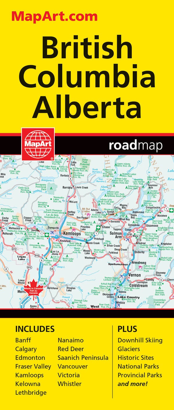 Colombie-Britannique/Alberta, carte plastifiée Fast Track | MapArt carte routière Canadian Cartographics Corporation