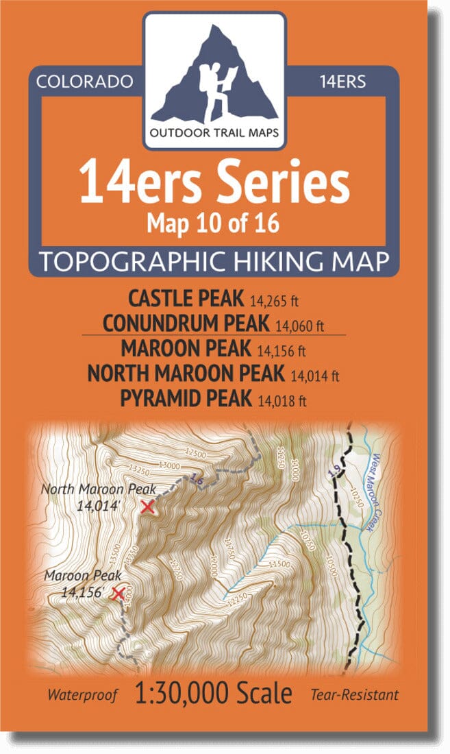 Colorado 14ers Map Series 10 of 16 - Castle, Conundrum | Maroon, North Maroon, Pyramid | Outdoor Trail Maps LLC carte de randonnée Outdoor Trail Maps LLC