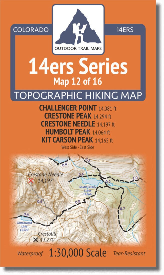 Colorado 14ers Map Series 12 of 16 - Challenger, Crestone, Crestone Needle, Humbolt, Kit Carson | Outdoor Trail Maps LLC carte de randonnée Outdoor Trail Maps LLC