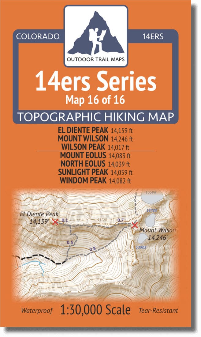 Colorado 14ers Map Series 16 of 16 - El Diente, Wilson, Wilson | Eolus, North Eolus, Sunlight, Windom | Outdoor Trail Maps LLC carte de randonnée Outdoor Trail Maps LLC